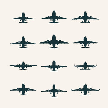 Airplanes in various flying positions.