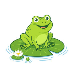 Fototapeta premium Green Frog on Lily Pad Clipart