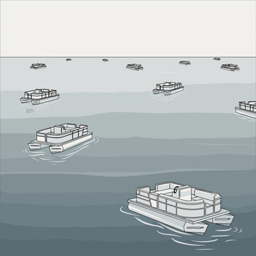Multiple Pontoon Boats Floating on Calm Water