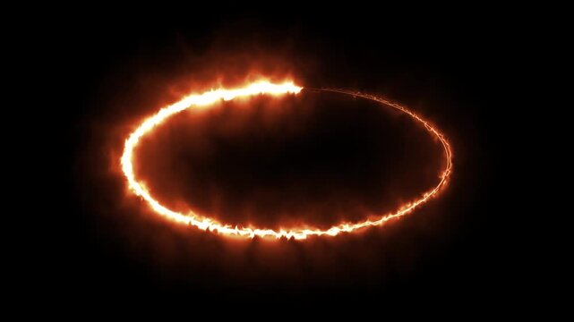 Fiery oval shape rotating in seamless loop creating dynamic and energetic background.