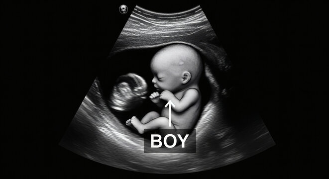 3D Medical Ultrasound Scan Showing a Baby Boy in the Womb