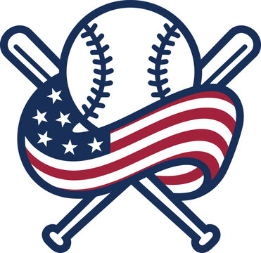 American baseball and bat icon with flag design elements combined