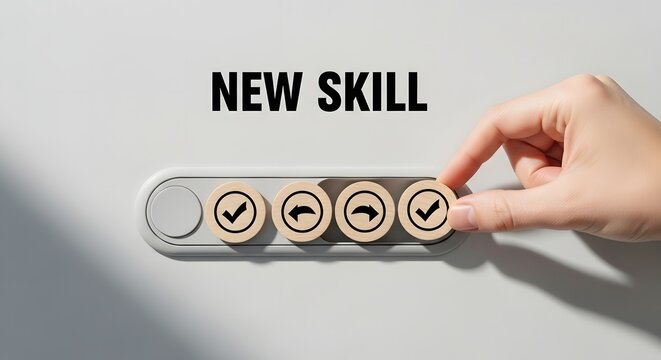 New skill acquisition concept toggle switch illustrating progress and development