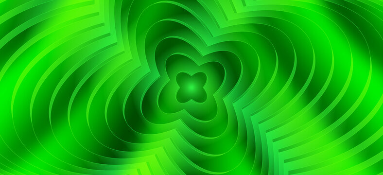 Abstract green background with a fourleaf clover shape, concentric layers, and a 3d effect