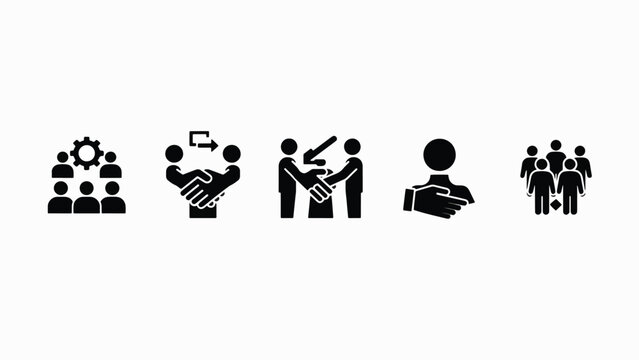 Black icons of business people teamwork.