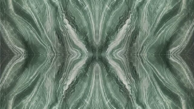 Symmetrical bookmatch green marble pattern. Luxury stone texture with mirrored geometric veins for high-end interior.