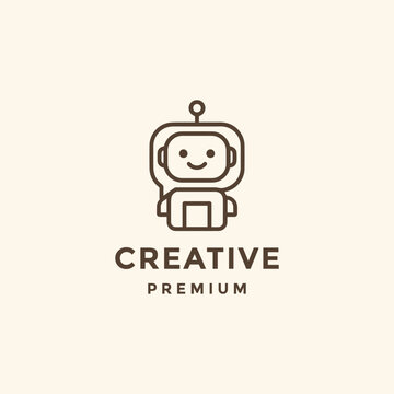 Baby robot with line art style logo design template