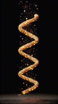 Abstract golden helix shape with sparkling particles against a dark background symbolizing growth innovation and futuristic technology concepts for business and design projects