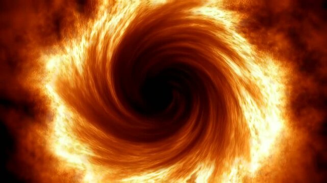 High detail abstract fire vortex background and burning fire portal with glowing orange sparks and intense heat energy.
