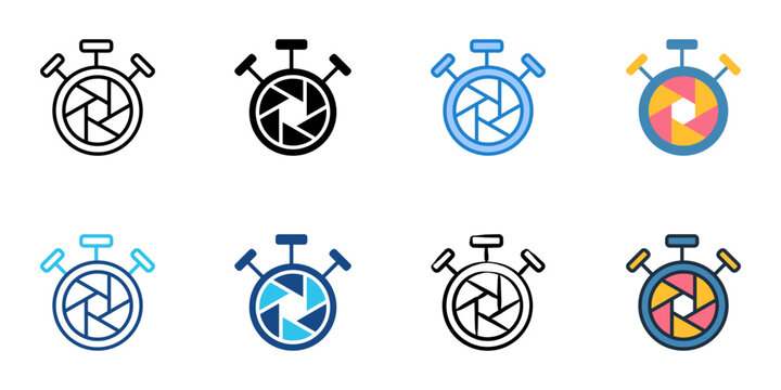 Intervalometer icons set multiple style collection. Editable stroke 
