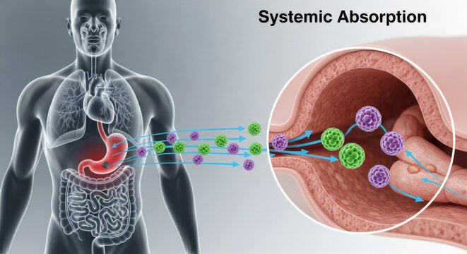 Medical Diagram Showing Systemic Absorption in the Human Body
