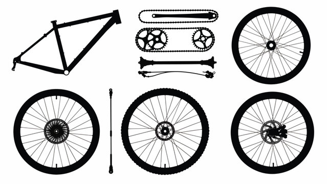 Bicycle parts and wheels collection.