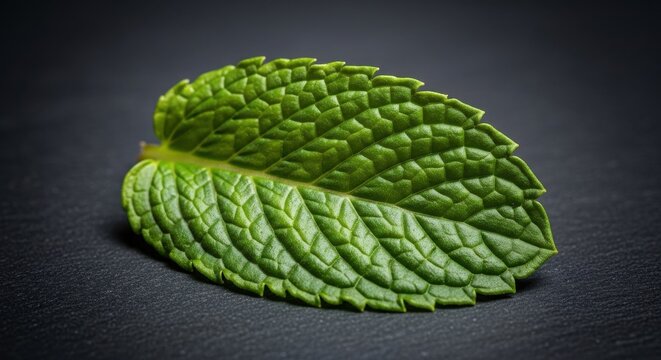 Single Fresh Mint Leaf with Detailed Texture