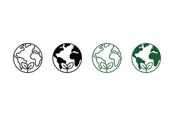 Obraz premium Earth with leaf icon set linear style black and green variations