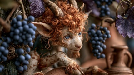 Obraz premium Whimsical Creature Among Grapes and Pots