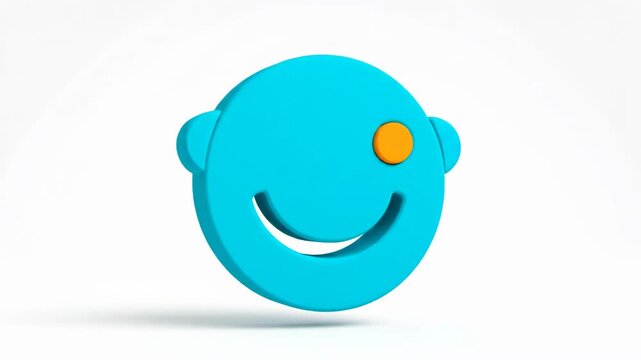 3D blue smiley face icon with orange eye on white