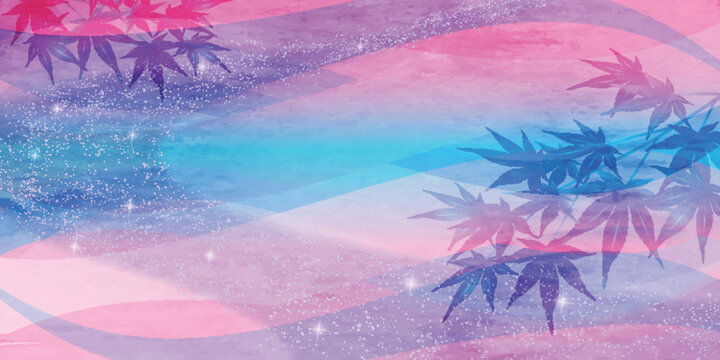 Elegant Japanese Maple Leaf Background with Abstract Colorful Waves
