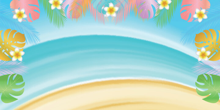 Tropical Beach Summer Vacation Background with Floral Decorations