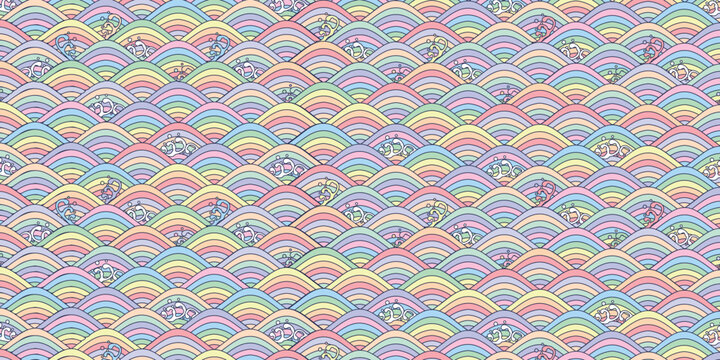 Pastel Rainbow Traditional Japanese Wave Pattern Background