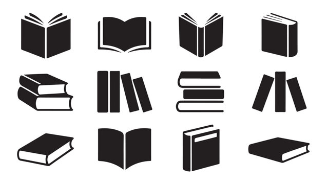 Book icon set. simple isolated flat vector icons of books, open books, and book stacks.