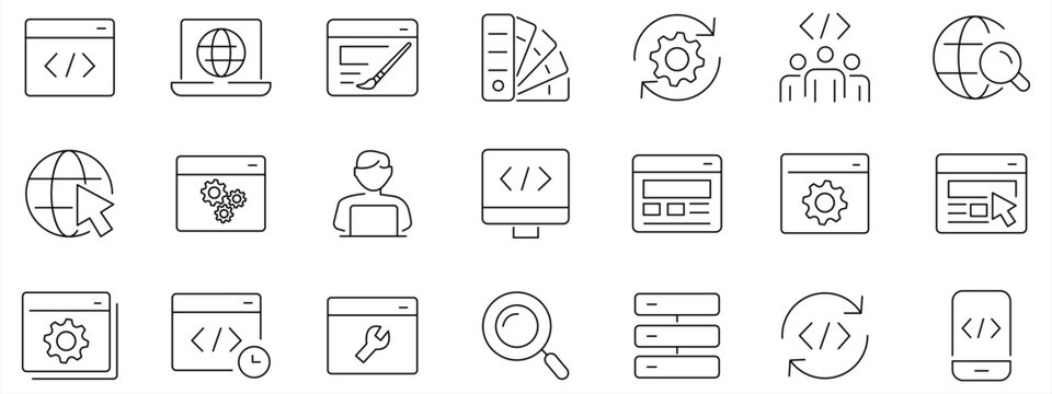 Simple line icon set for web development and web design. Vector illustration