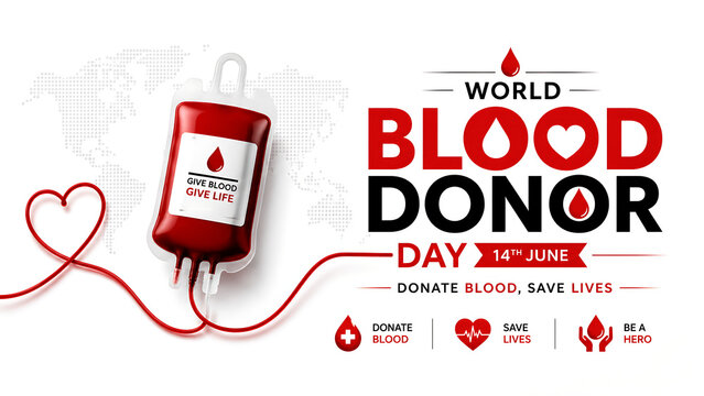 World blood donor day banner with red blood bag blood donor day 2026, world blood donor day 2026, blood donation, world blood donor day, blood donor day,  june 14