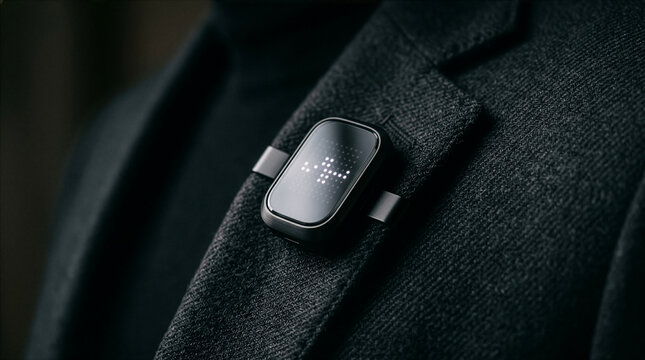 Slim Wearable Tracker Device on Dark Fabric Attire Representing Futuristic Personal Monitoring Technology