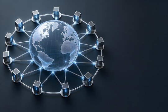 Global content delivery network around luminous digital globe