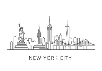 Obraz premium Continuous line drawing of new york city skyline landmark silhouette with landmarks
