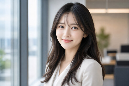 オフィスで微笑む美しい日本人ビジネスウーマン Generative AI