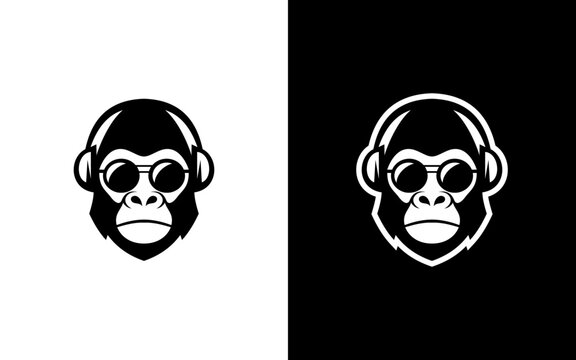 Gorilla Head Mascot Logo with Sunglasses and Headphones
