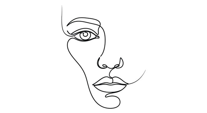 Abstract one line drawing of female eye and face with portrait minimalist continuous abstract