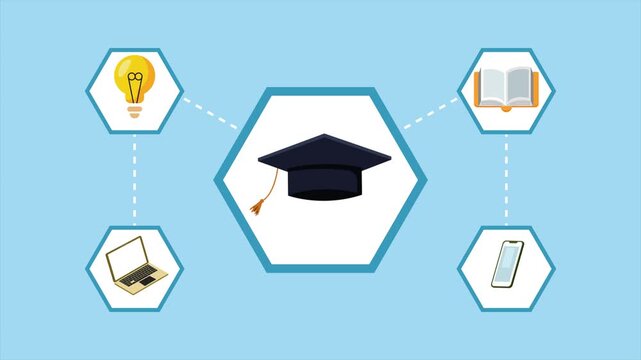 Modern education system with digital interface. Digital learning concept. Full length Icon animation illustration. High quality&nbsp;4k&nbsp;footage