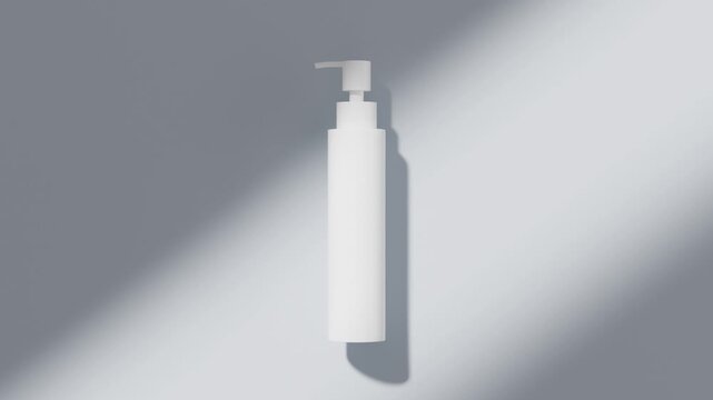 White pump bottle promo Video, luxury cosmetic product studio lighting, skincare lotion packaging mockup video, 4K skincare packaging render