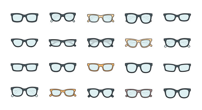 Comprehensive collection of diverse eyeglasses and spectacle frames in different shapes and colors for vision correction and fashion.