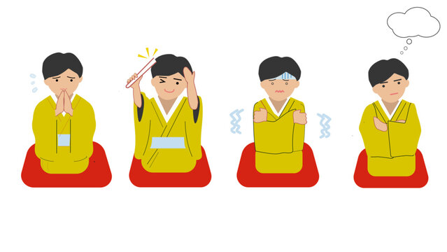 高座で様々な表現で話をする落語家