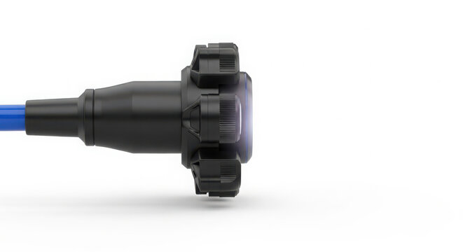 Side View of a Professional Endoscope Control Head with Precision Dials for Navigating Internal Medical Procedures