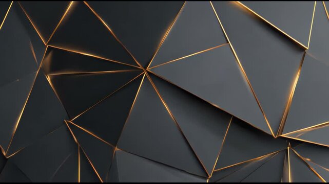 Abstract dark gray faceted surface with glowing gold geometric lines