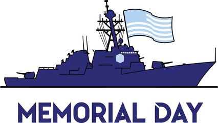 US Navy warship silhouette with American flag and Memorial Day text design for patriotic holiday celebration event © SAIF820