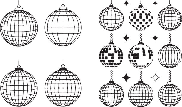 Glittering disco balls collection for celebration and party graphics.