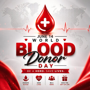 Blood donor day awareness campaign logo with red drop blood donor day 2026, world blood donor day 2026, blood donation, world blood donor day, blood donor day,  june 14