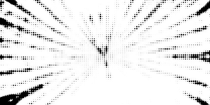 Halftone concentric circle texture. Dots radial gradient background. Black rippled repeating sound wave ring wallpaper. Vector rasterized backdrop for epicenter, target, radar signal, vibration