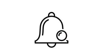 Obraz premium Simple black outline of a notification bell icon with a small circle indicating a new alert or message on a white background.