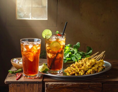 sate, makanan, indonesia, es teh manis, gula, es