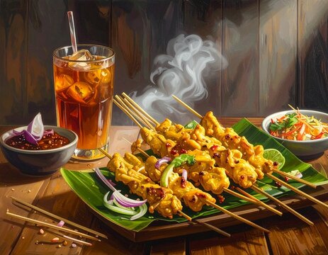 sate, makanan, indonesia, es teh manis, gula, es
