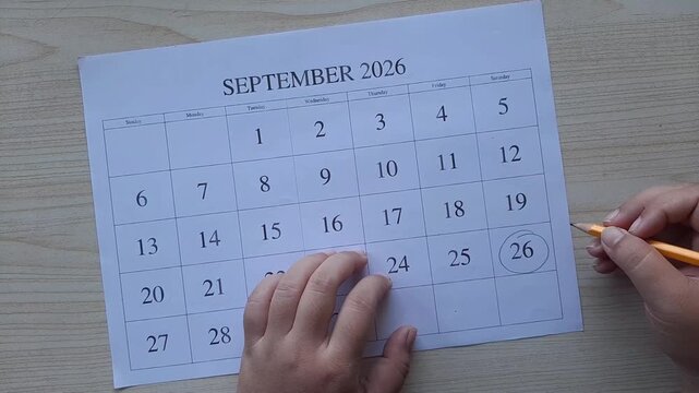 marking 26 September 2026 date on the calendar	