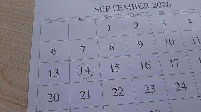 marking 14 September 2026 date on the calendar	