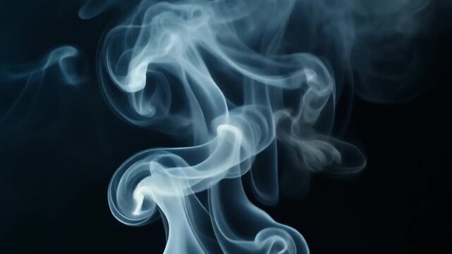 Abstract Blue Smoke Wisps on Black Background.