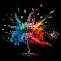 Naklejka premium Vibrant colorful tree explosion abstract art.