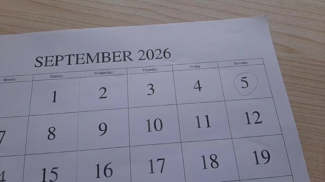 marking September 5, 2026 date on the calendar	